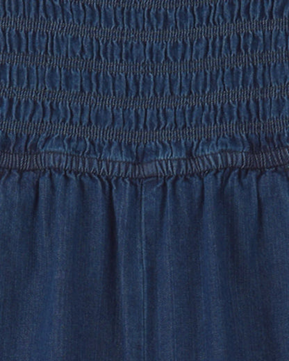 Girls Smocked Denim Wide-Leg Jumpsuit - Dark Wash