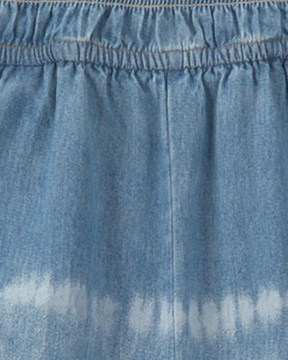 Girls Tie-Dye Smocked Denim Wide-Leg Jumpsuit - Medium Wash