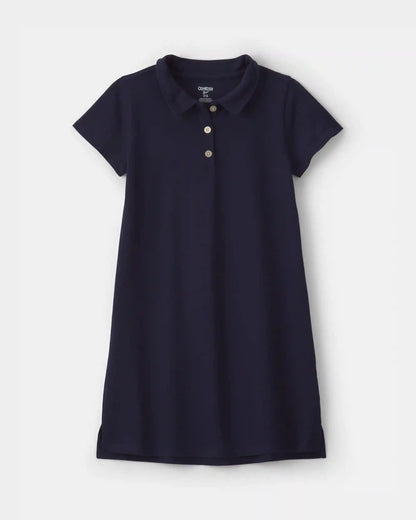 Girls Uniform Piqué Short-Sleeve Dress - Navy
