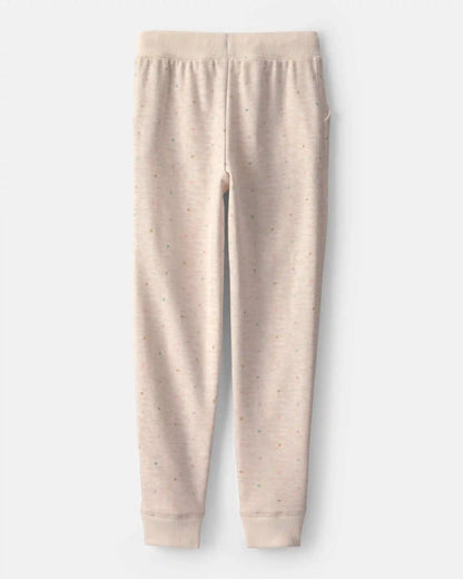 Girls Heart Drawstring Knit Joggers - Cream