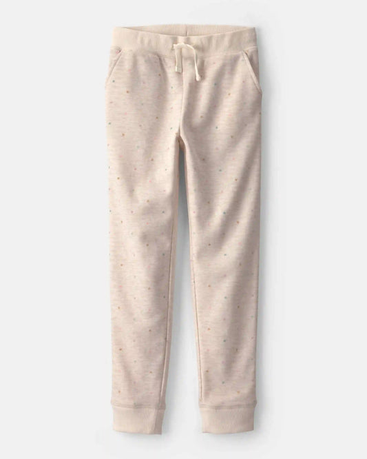 Girls Heart Drawstring Knit Joggers - Cream