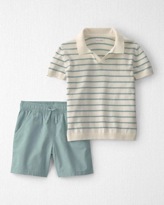 Boys 2-Piece Sweater Knit Top & Short Set Made with Organic Cotton in Stripes