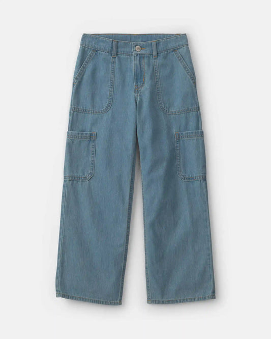 Girls Straight-Leg Cargo Jeans - Medium Wash