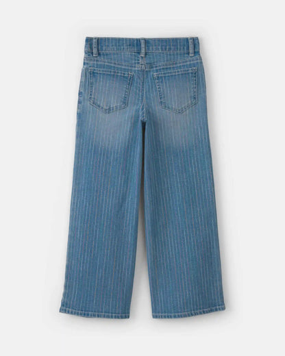 Girls Rainbow Stripe Cropped Wide-Leg Jeans - Medium Wash