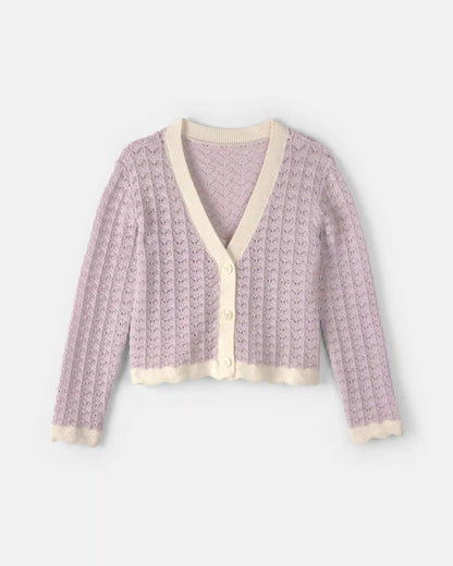 Girls Button-Down Knit Cardigan Sweater - Purple