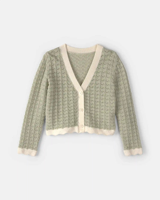 Girls Button-Down Knit Cardigan Sweater - Green