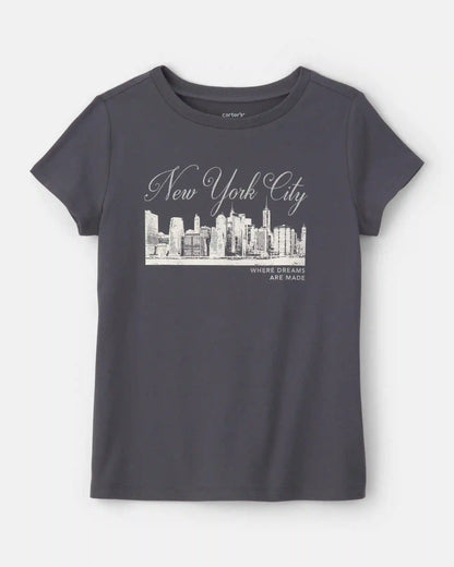Girls 'New York City' Graphic Tee - Grey