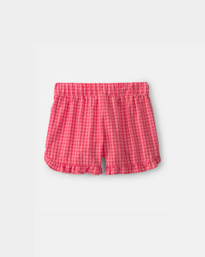 Girls Ruffle-Trim Gingham Shorts - Pink