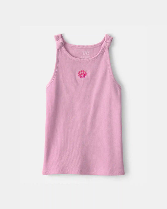 Girls Shell Embroidered Tank Top - Pink