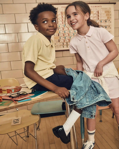 Girls Uniform Piqué Short-Sleeve Dress - Pink
