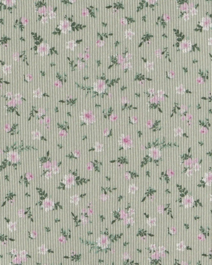 Girls Floral Ribbed Top - Green