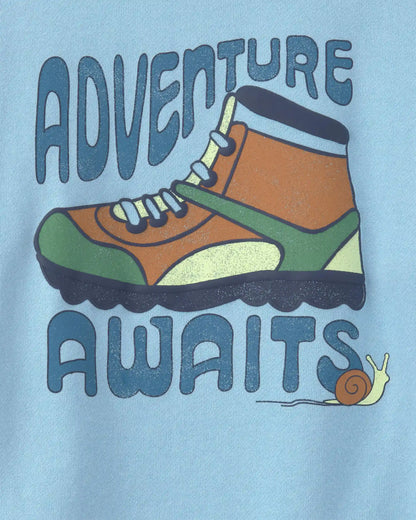 Boys 'Adventure Awaits' French Terry Pullover Sweatshirt - Blue