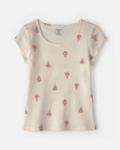 Girls Floral Ribbed Top - Cream