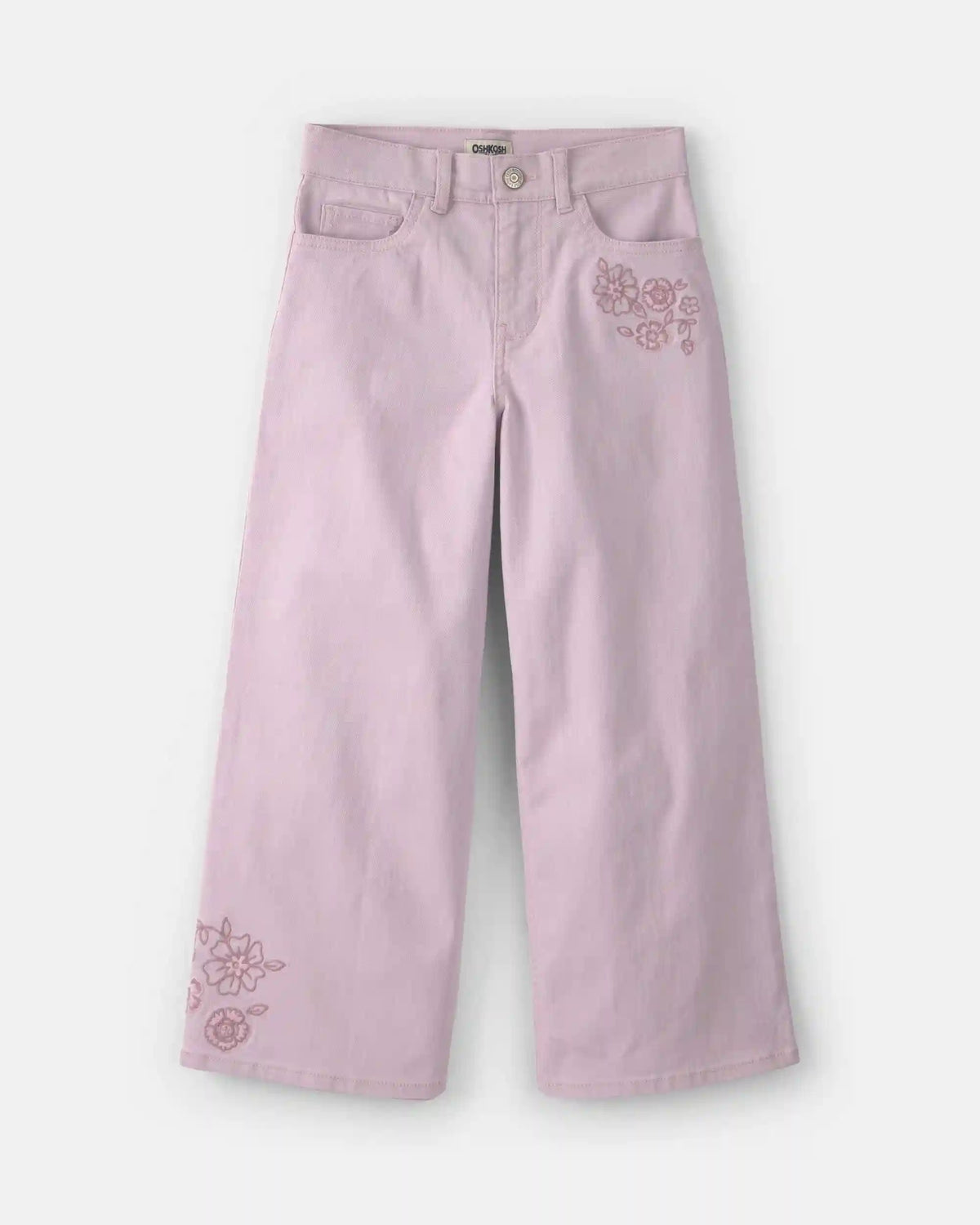 Girls Floral Embroidered Cropped Wide-Leg Pants - Purple