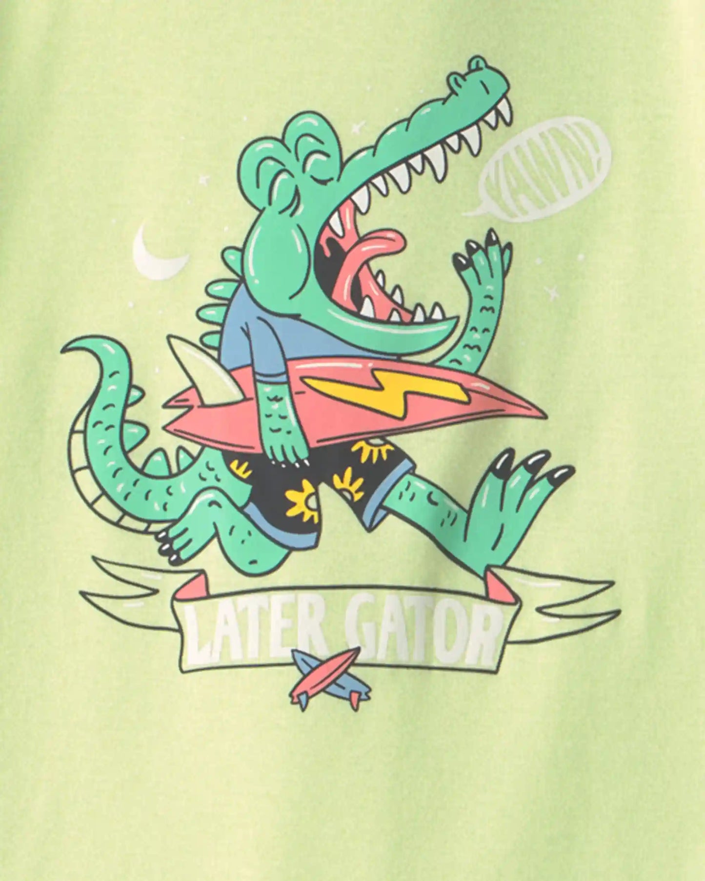 Boys Alligator Surfing 100% Cotton 4-Piece Pajama Set - Green