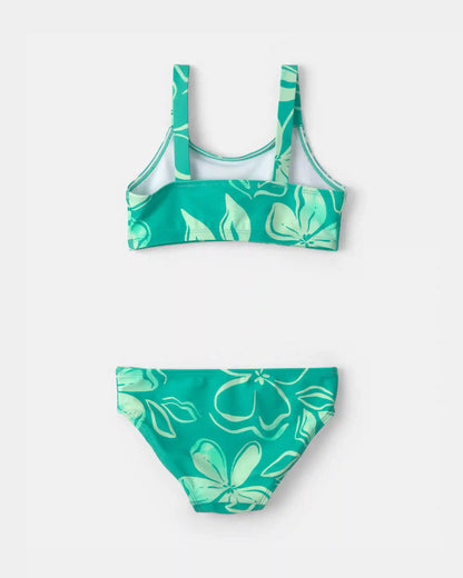 Girls 3-Piece Floral Rashguard Swimsuit Set - Green