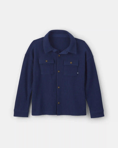 Boys Thermal Long-Sleeve Button-Down Shirt - Navy Blue