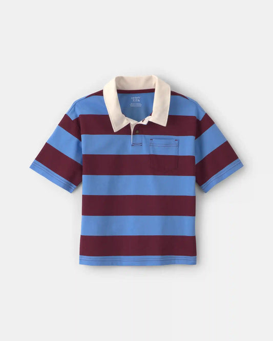 Kids Striped Polo Shirt - Burgundy/Blue
