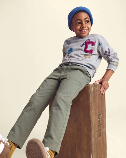 Boys Pull-On Canvas Pants - Olive Green