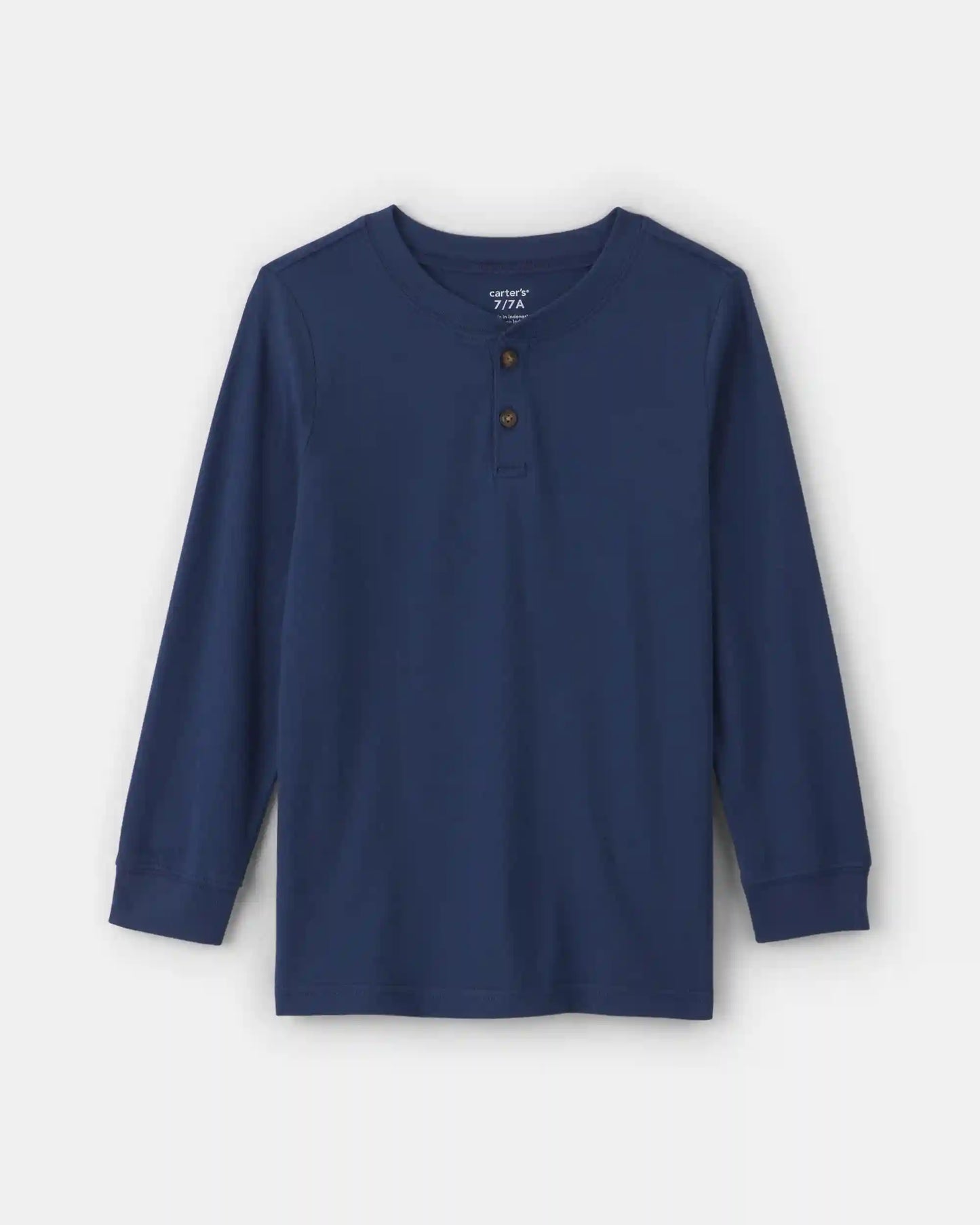 Boys Long-Sleeve Henley T-Shirt - Navy Blue
