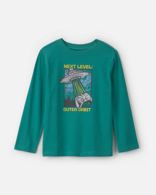 Boys 'Next Level Outer Orbit' Spaceship Long-Sleeve Graphic Tee - Green