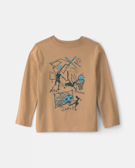 Boys Soccer Long-Sleeve Graphic Tee - Brown