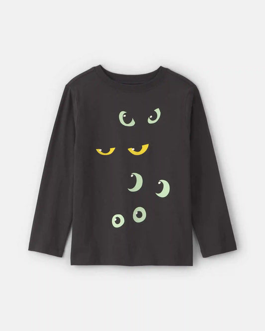 Kids Halloween Eyes Long-Sleeve Graphic Tee - Black