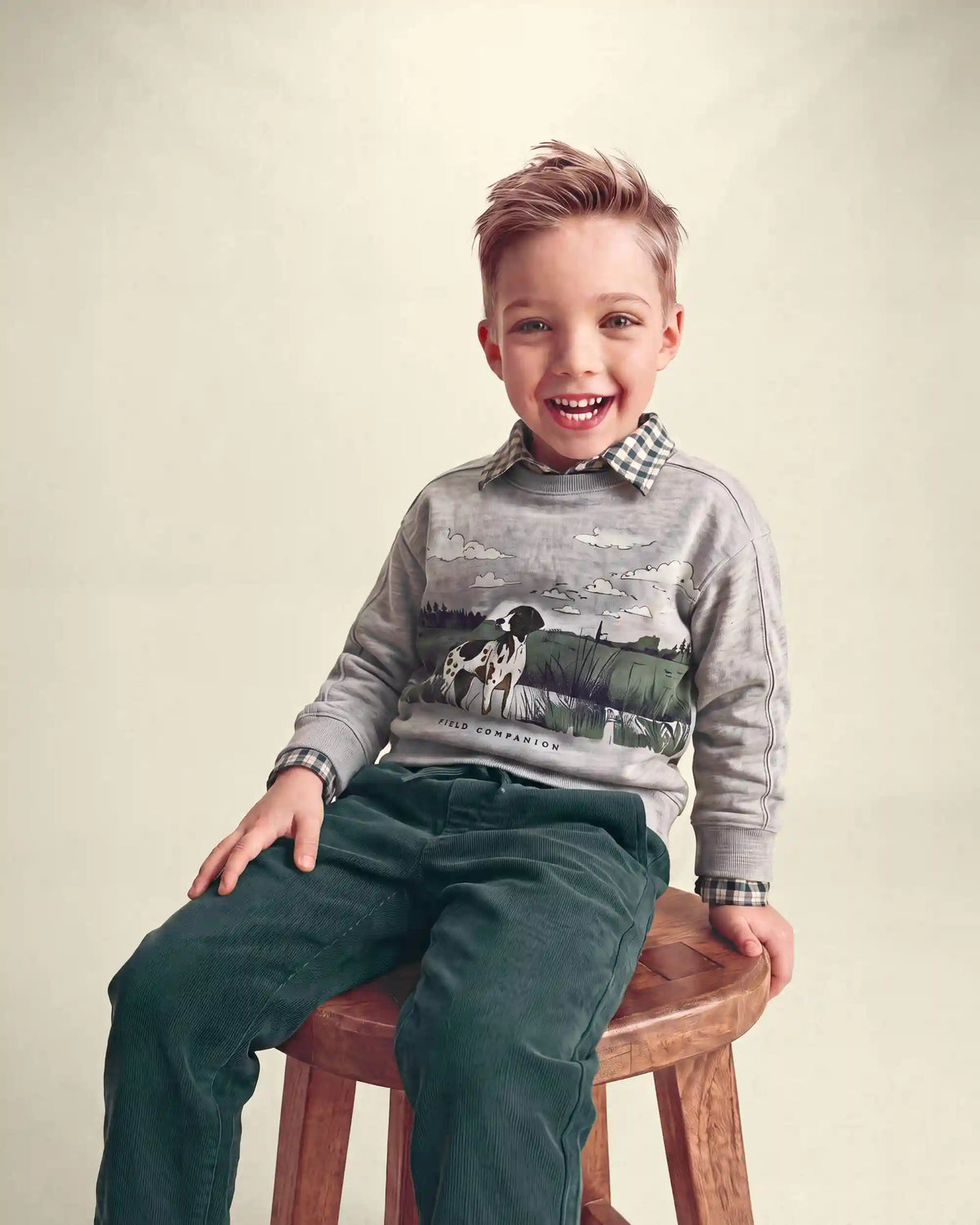 Boys 'Field Companion' Dog French Terry Pullover Sweatshirt - Grey