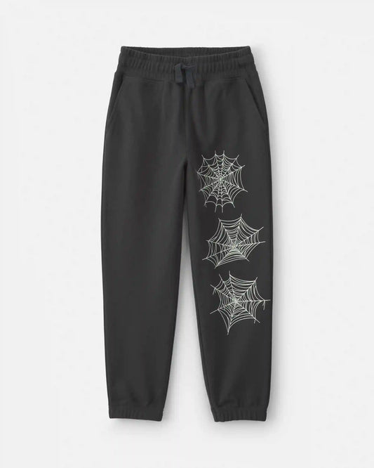 Boys Spider Web Halloween French Terry Joggers - Black
