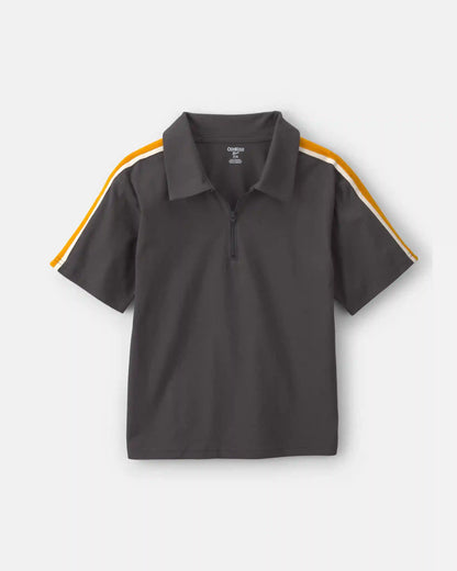 Boys Striped Polo Shirt - Grey