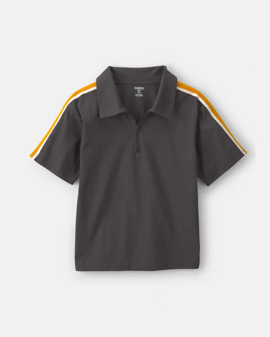 Boys Striped Polo Shirt - Grey