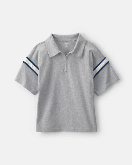 Boys Striped Polo Shirt - Grey/Navy Blue