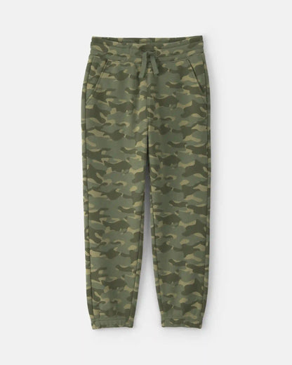 Boys Camo Fleece Joggers - Olive Green
