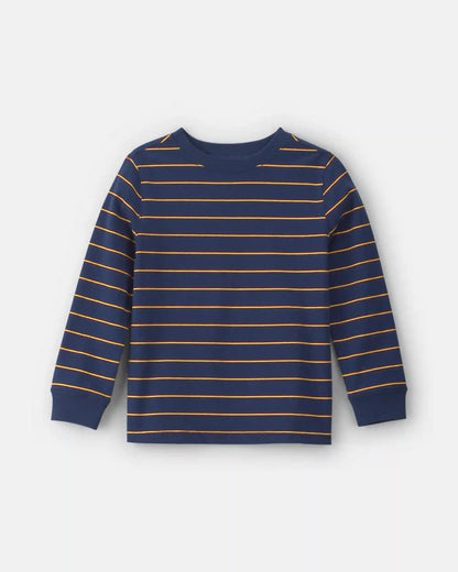 Boys Striped Long-Sleeve T-Shirt - Navy Blue/Red