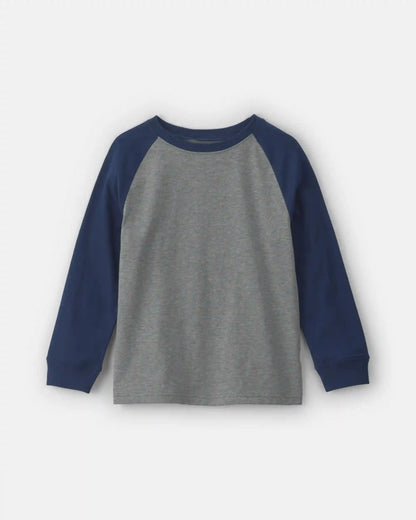 Boys Color Block Long-Sleeve T-Shirt - Grey/Navy Blue
