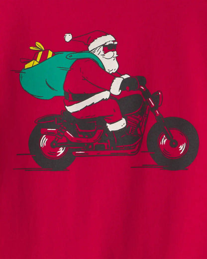 Boys Santa Motorcycle Long-Sleeve Graphic Tee - Red