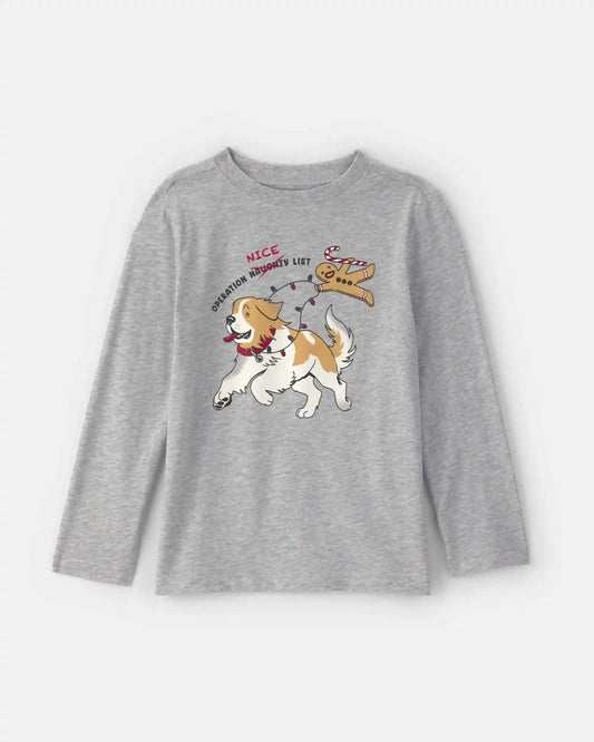 Boys Christmas Dog Long-Sleeve Graphic Tee - Grey