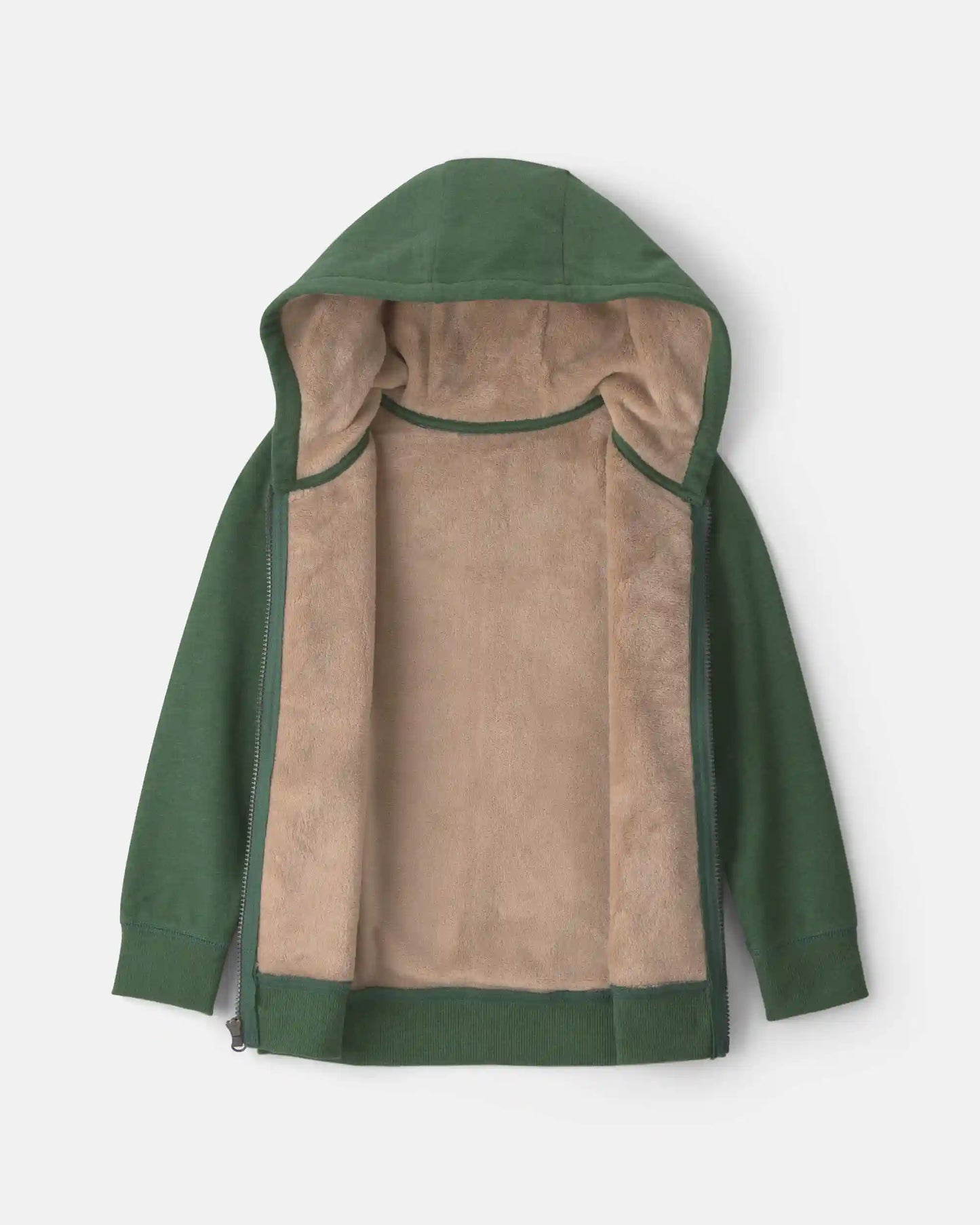 Boys Fleece Zip-Up Hoodie - Olive Green