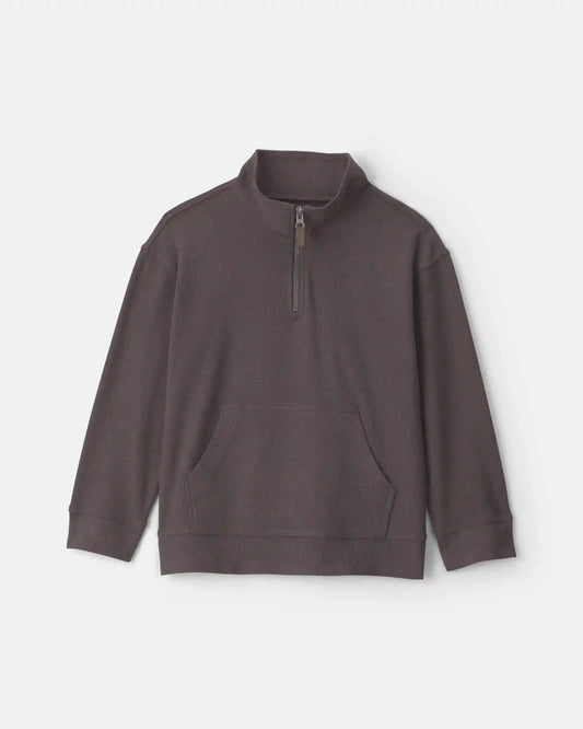 Boys Quarter-Zip Rib Pullover Sweatshirt - Grey