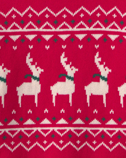 Boys Reindeer Fair Isle Sweater - Red