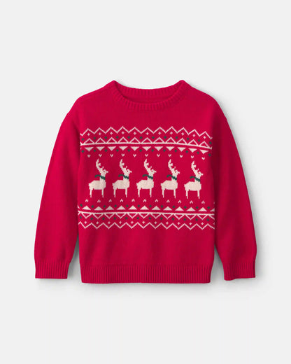 Boys Reindeer Fair Isle Sweater - Red