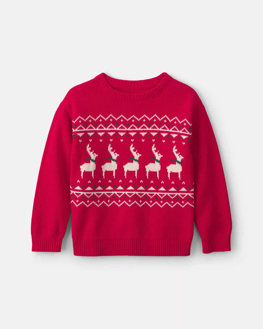 Boys Reindeer Fair Isle Sweater - Red