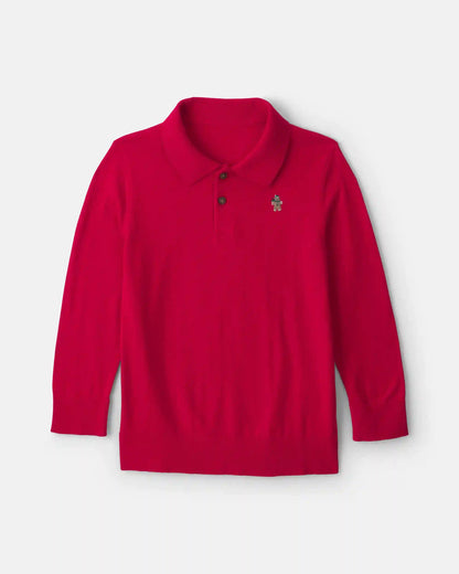 Boys Gingerbread Polo Sweater - Red