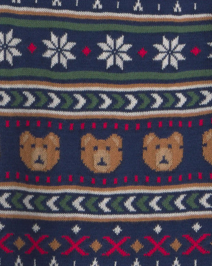 Boys Bear Fair Isle Sweater - Navy Blue