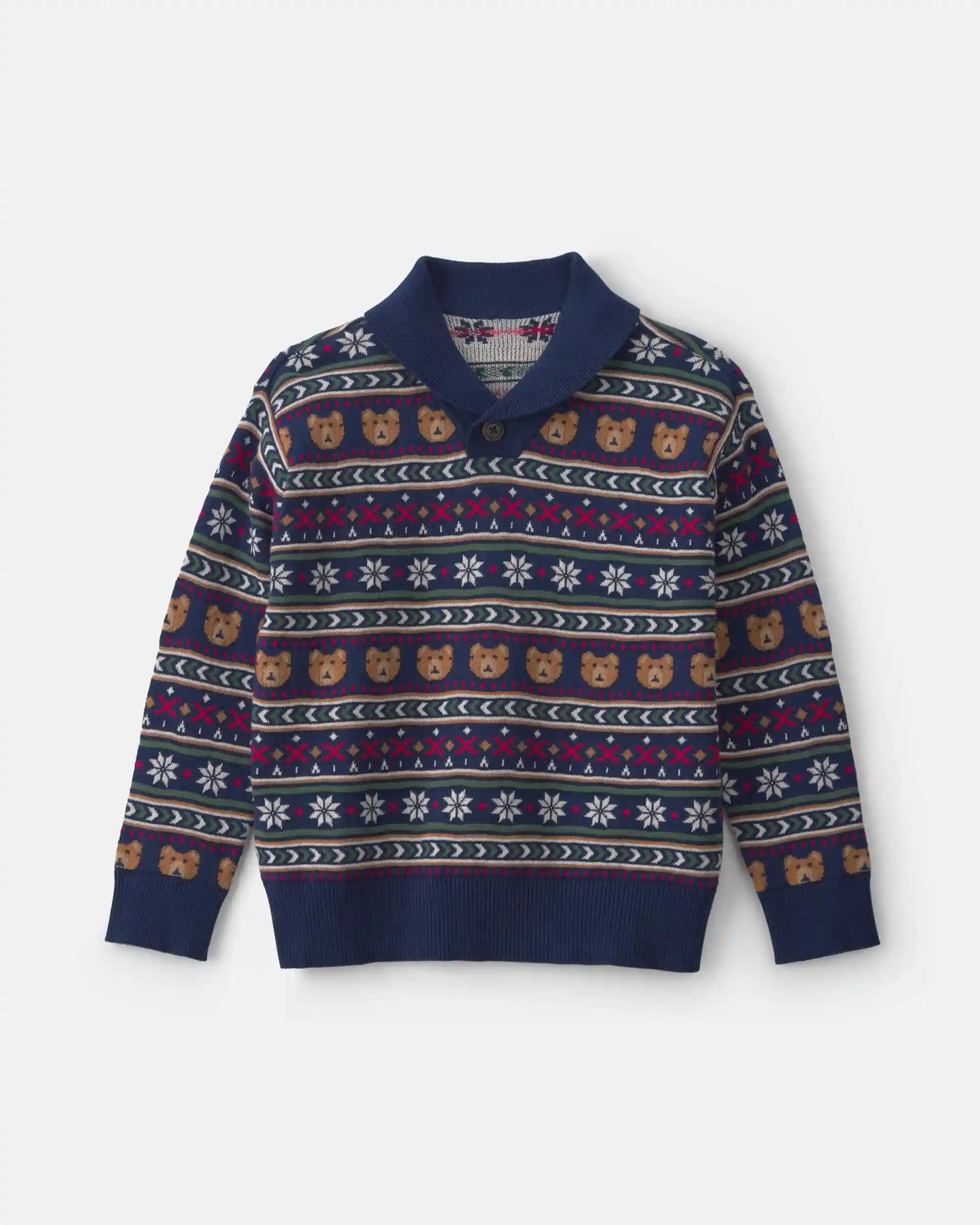 Boys Bear Fair Isle Sweater - Navy Blue
