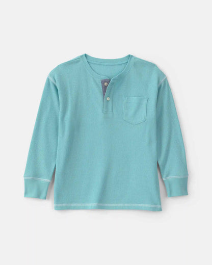 Boys Thermal Long-Sleeve Henley T-Shirt - Blue