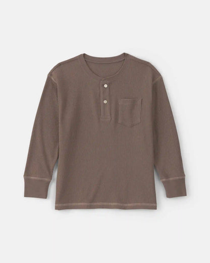 Boys Thermal Long-Sleeve Henley T-Shirt - Brown