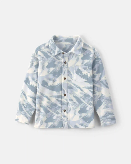 Boys Camo Fleece Long-Sleeve Button-Down Shirt - Grey/White