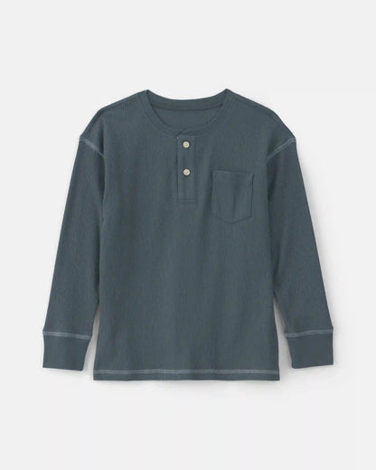 Boys Thermal Long-Sleeve Henley T-Shirt - Teal
