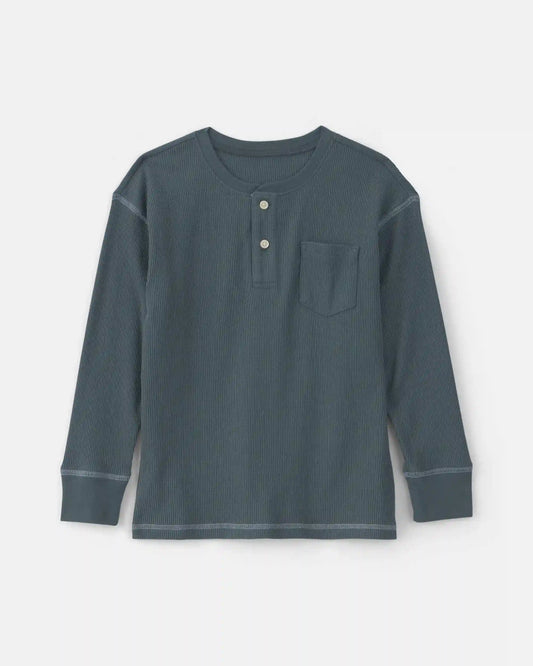 Boys Thermal Long-Sleeve Henley T-Shirt - Teal